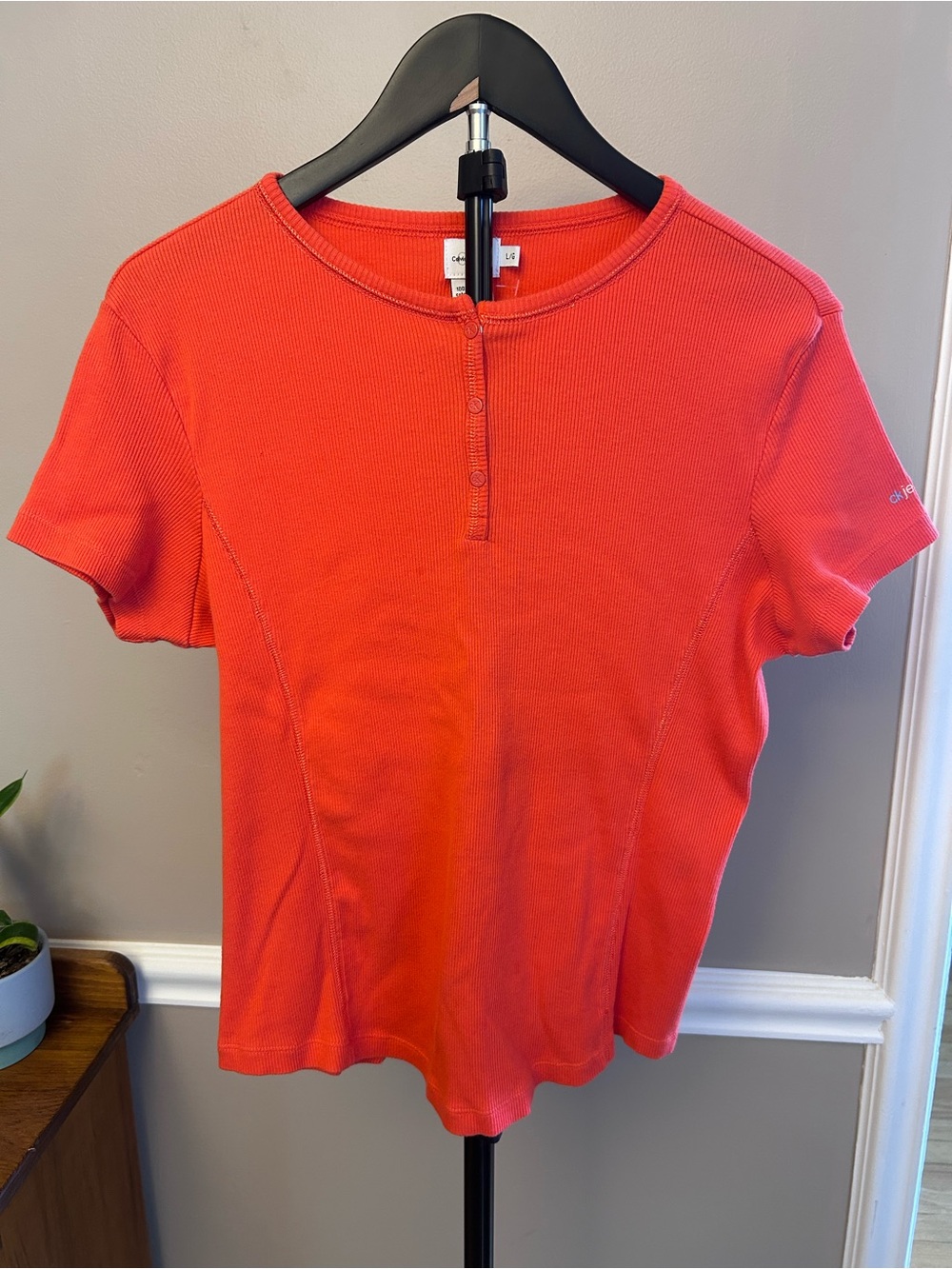 Calvin Klein Jeans Coral Ribbed Short Sleeve Henley